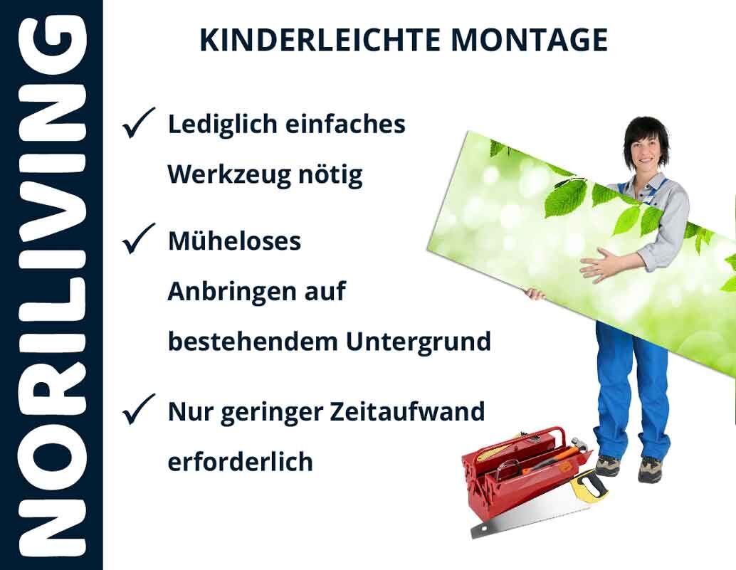 Person präsentiert leicht zu montierende Produkte von Noriliving mit wenig Aufwand