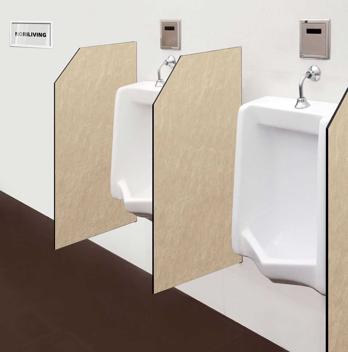 in der Toilette eingebaute Schamwand mit Motiv beiger Stein-Textur Hintergrund 523