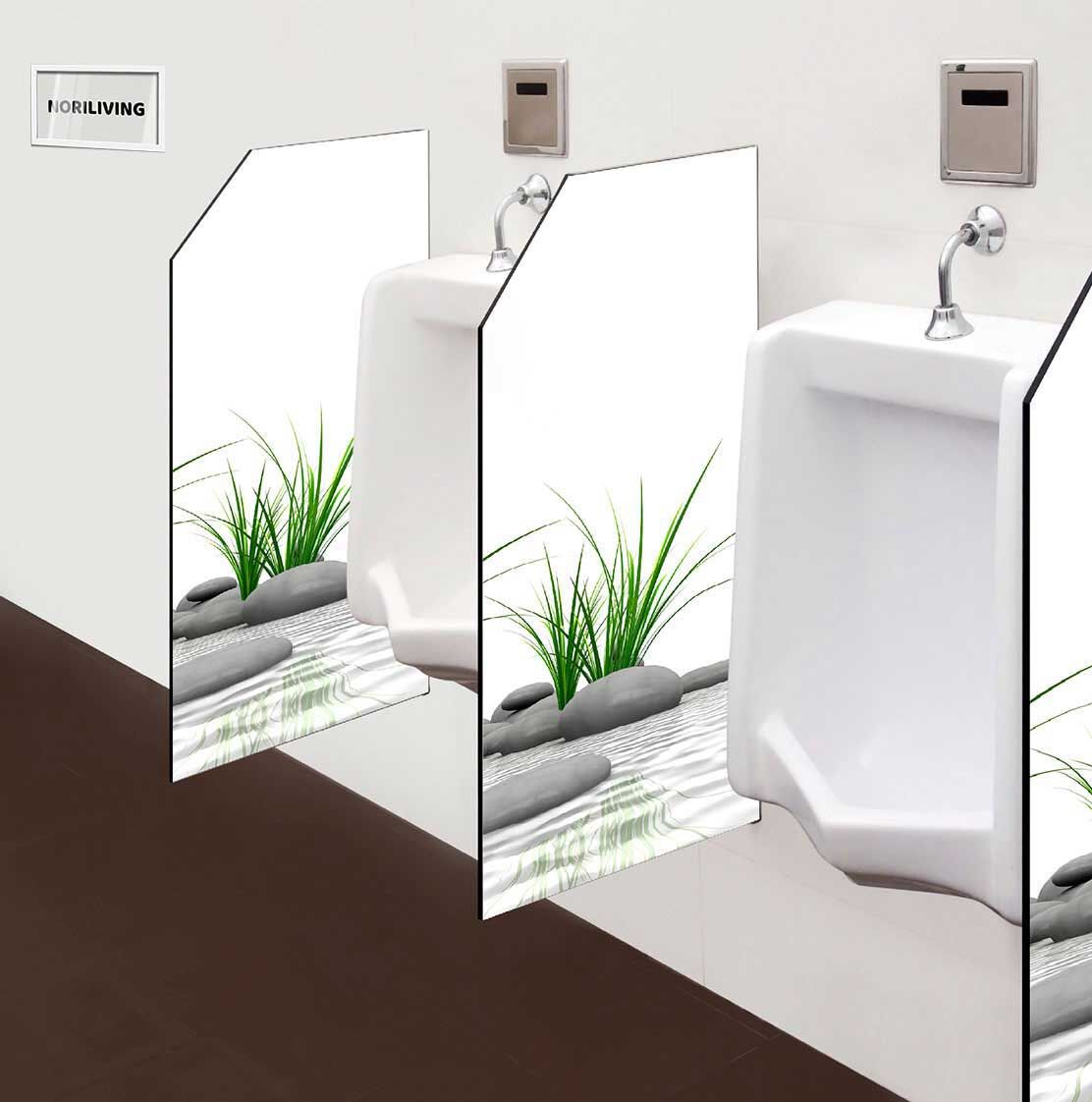 in der Toilette eingebaute Schamwand mit Motiv Zen Gras Steine 940