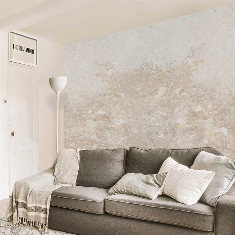 im Wohnzimmer eingebaute Wohnzimmerrückwand mit Motiv Marmor hell beige 527