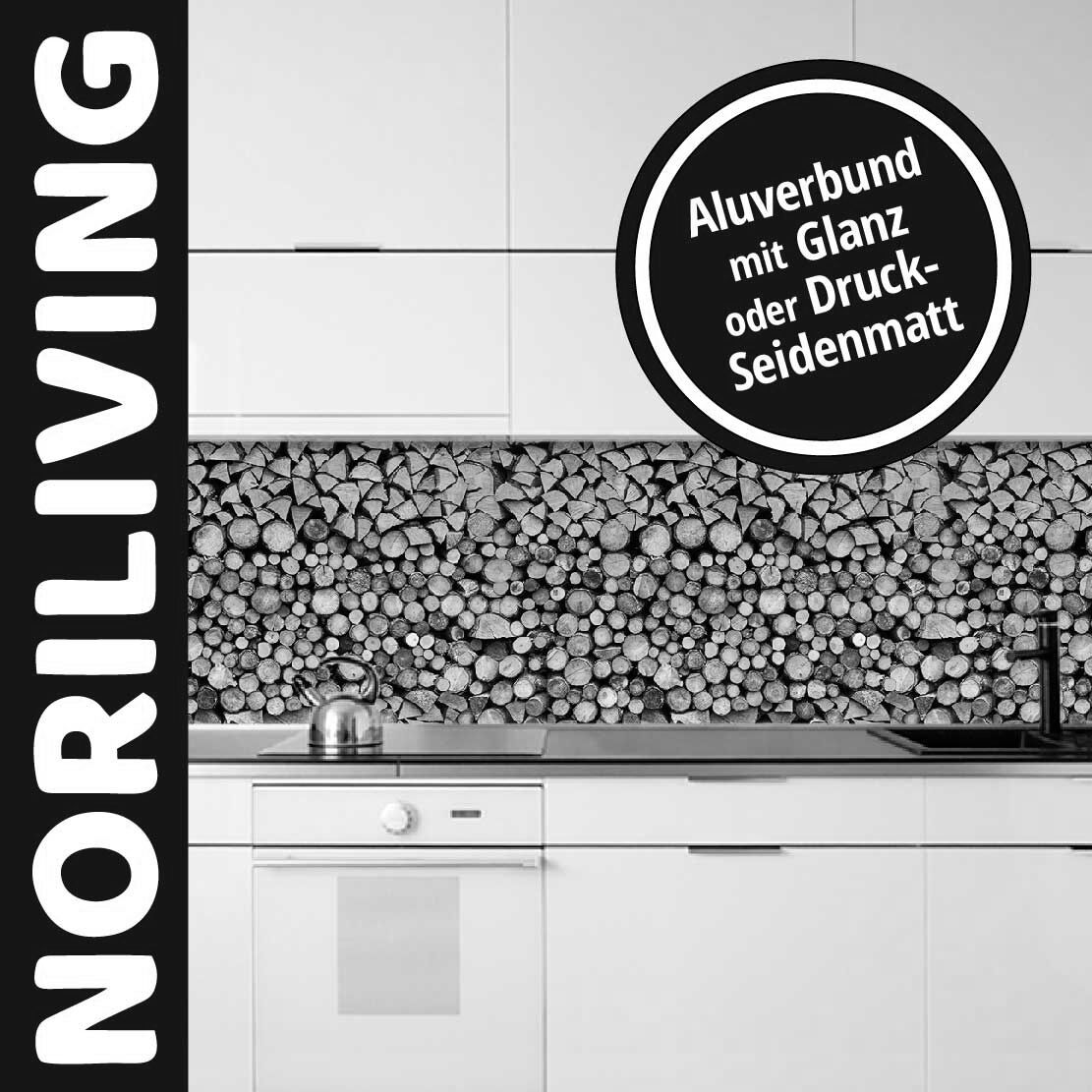 Abbildung einer Küchenrückwand mit Motiv Holzstapel 239 schwarz-weiß