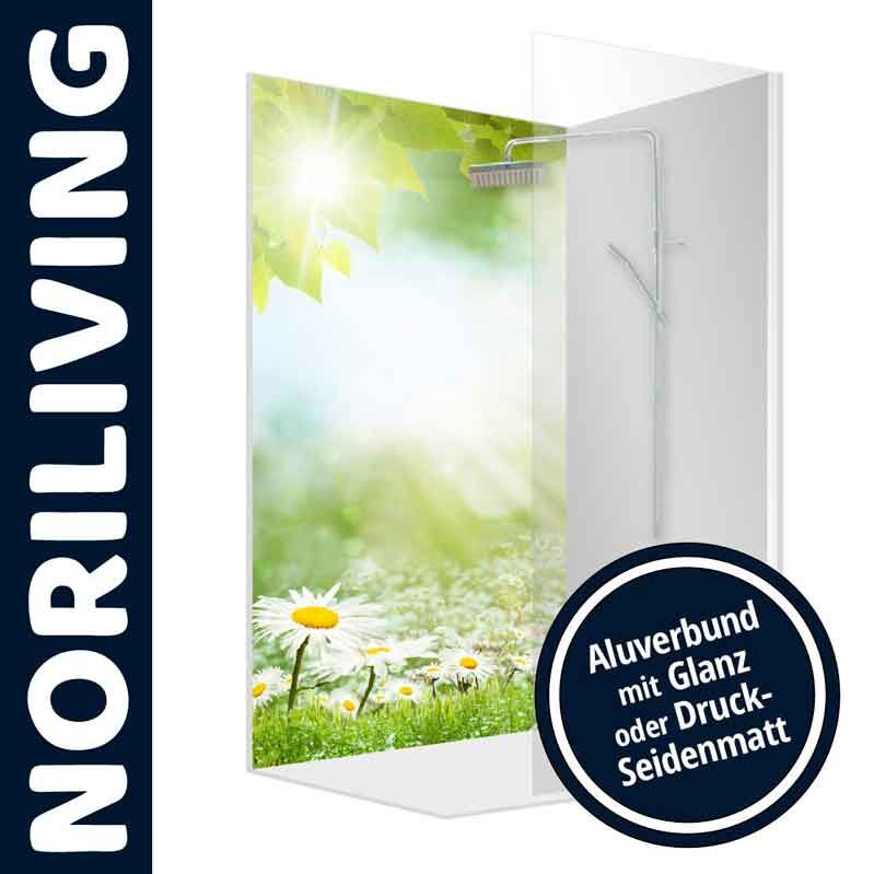 Duschwand von Noriliving mit floralem Muster und Aluverbund in Glanz oder Druck-Seidenmatt