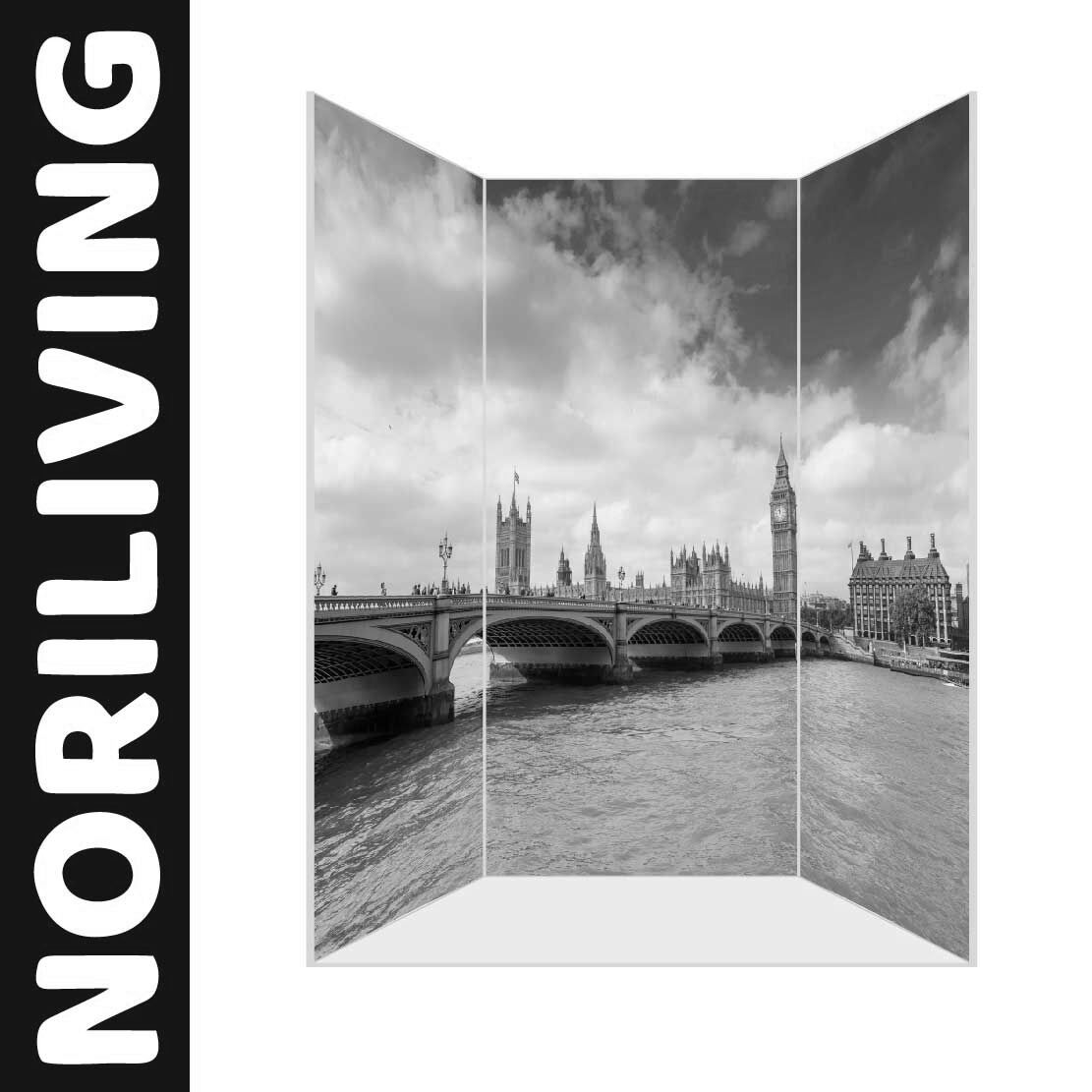 Abbildung einer Nischen-Duschrückwand mit Motiv Westminster Brücke & Houses of Parliament London 888 schwarz-weiß