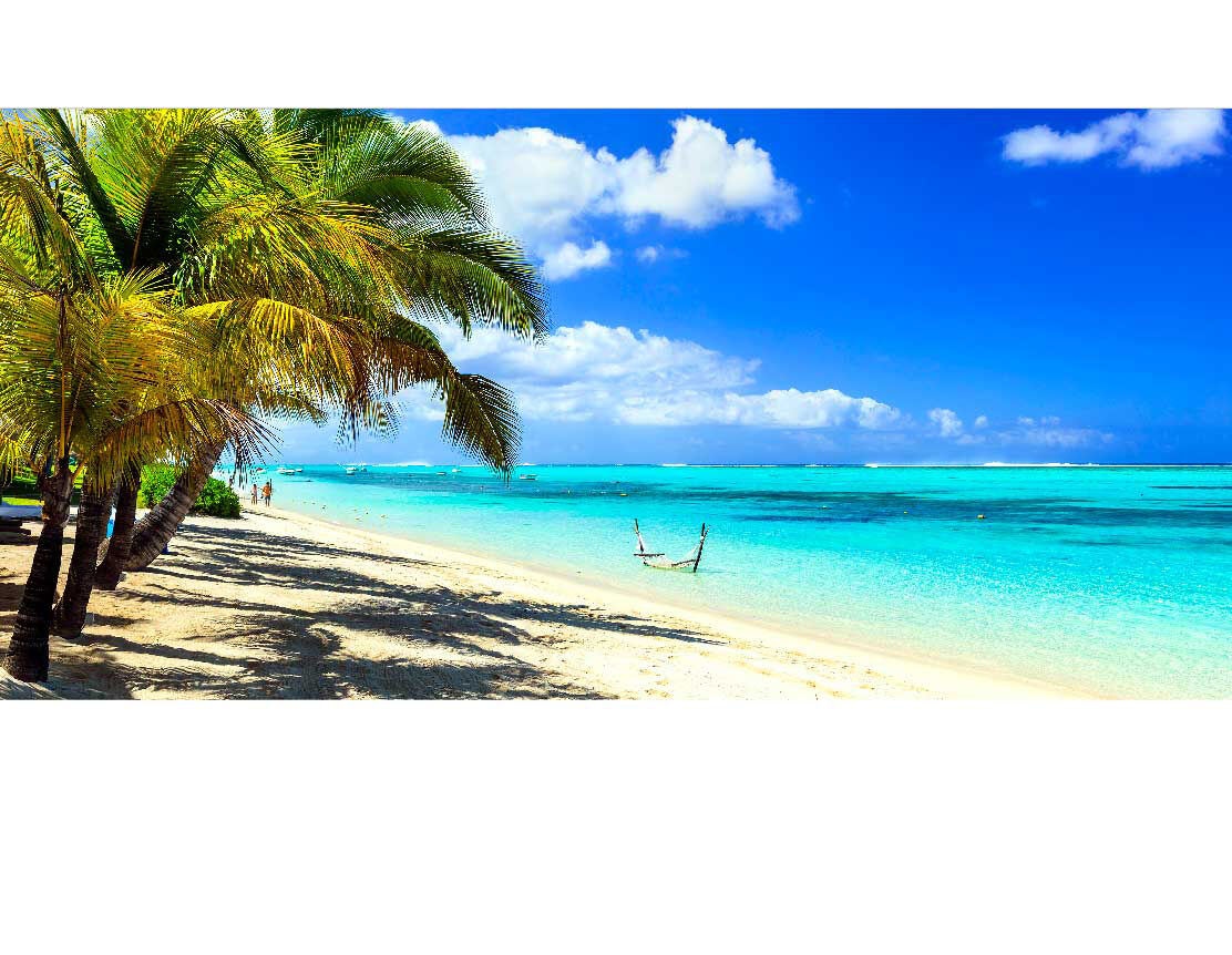 Ansicht des Badrückwand-Motivs Strand mit türkisfarbenem Wasser Mauritius 714