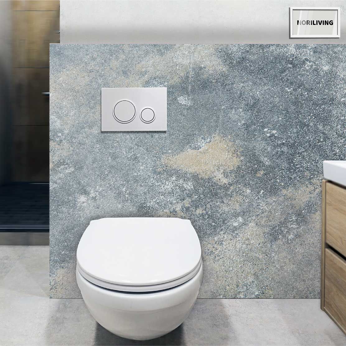 im WC eingebaute Toilettenrückwand mit Motiv Beton blaugrau 237