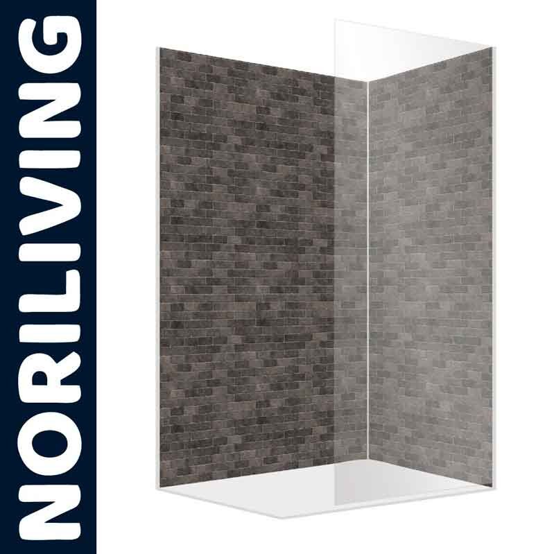 Eck-Duschwand in Backsteinoptik von NORILIVING, ideal für moderne Badezimmer