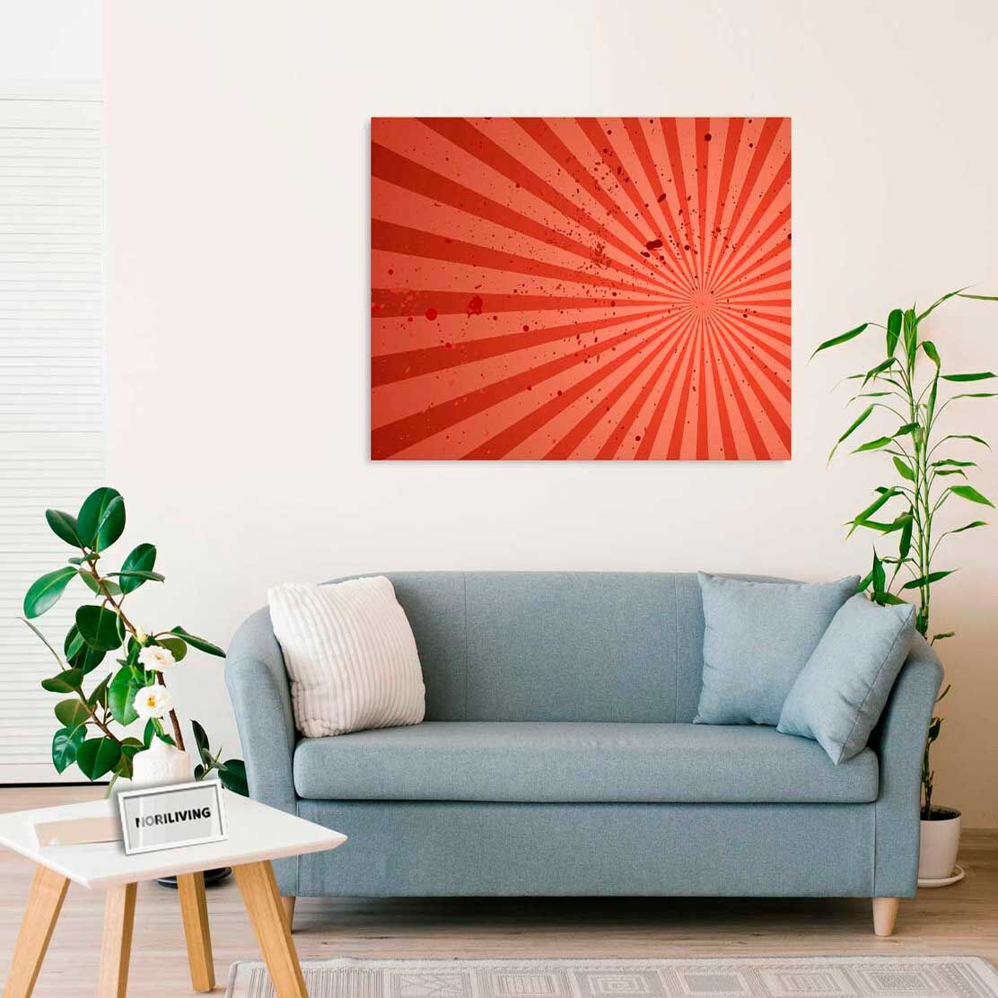Wandbild über dem Sofa mit Motiv rötliches Strahlenmuster 163