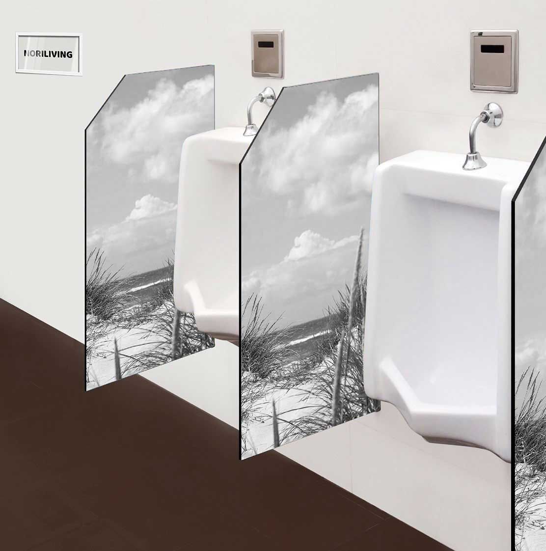 in der Toilette eingebaute Schamwand mit Motiv Dünen Gras Strand 832 schwarz-weiß