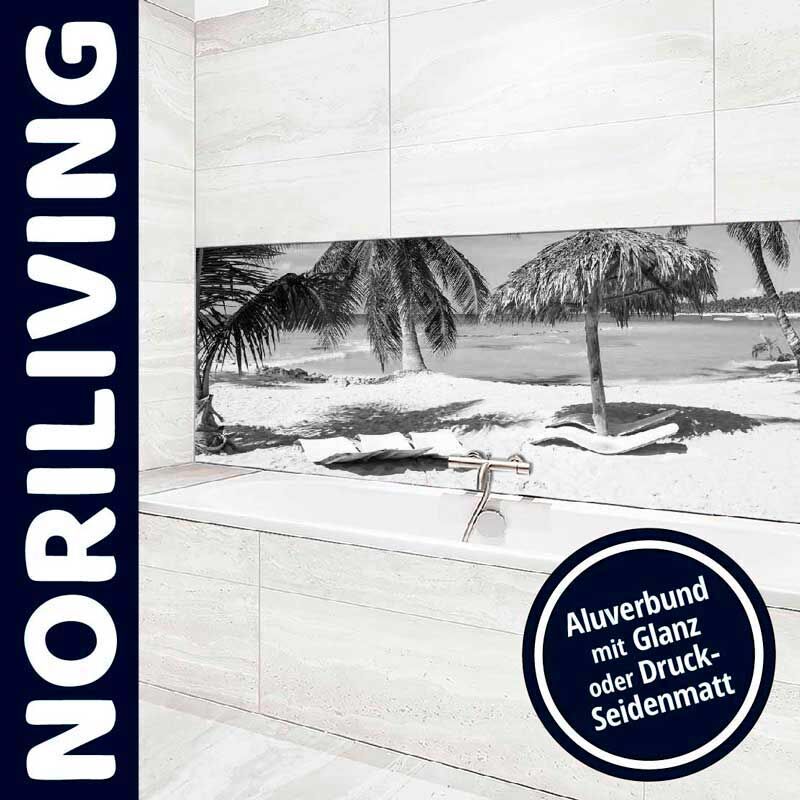 Badezimmerfliese mit strahlendem Strand-Motiv und Palmen von NORILIVING
