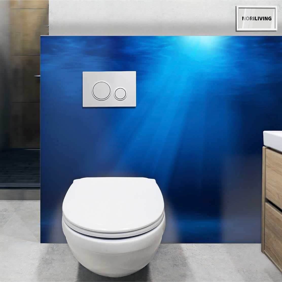 im WC eingebaute Toilettenrückwand mit Motiv Lichteinfall Unterwasser 099