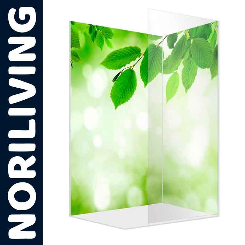 Duschwand mit grünem Blättermotiv von Noriliving, verleiht Ihrem Badezimmer eine frische und natürliche Atmosphäre.