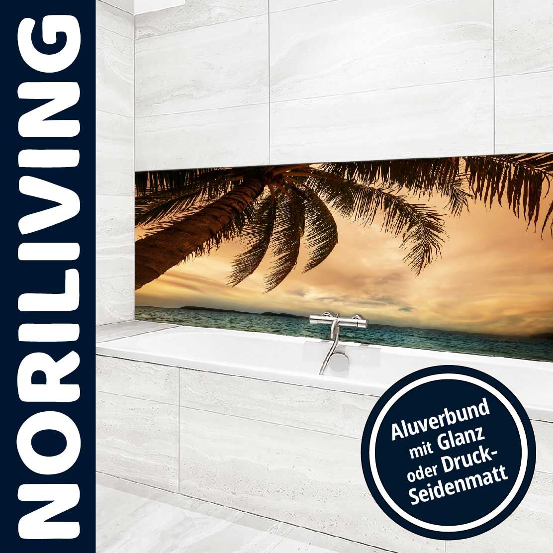 Ansicht des Badrückwand-Motivs Tropischer Strand am Abend 724 Oberkante