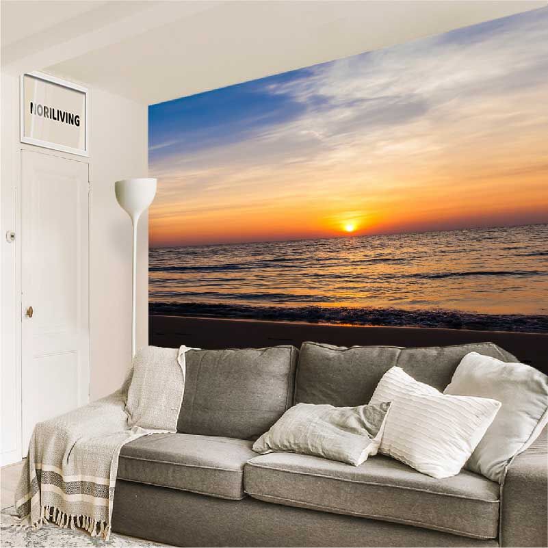 im Wohnzimmer eingebaute Wohnzimmerrückwand mit Motiv Meer Sonnenuntergang 382