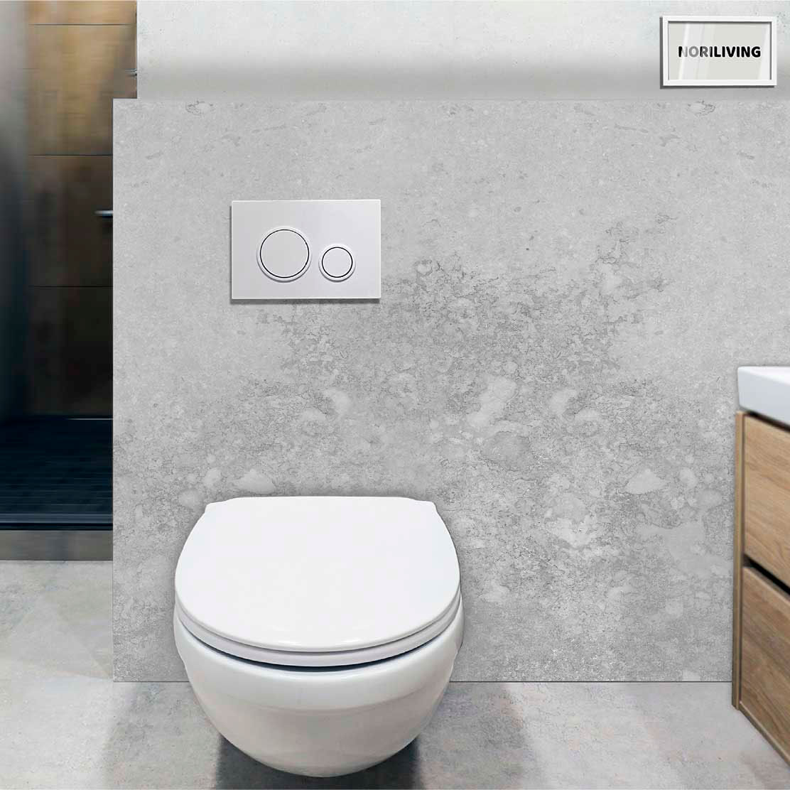 im WC eingebaute Toilettenrückwand mit Motiv Marmor hell grau 527b schwarz-weiß
