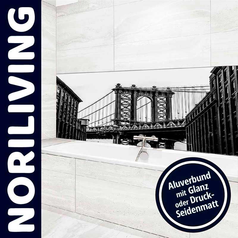 Elegantes Badezimmerdekor mit Bild der Brooklyn Bridge, Aluverbund mit Glanz oder Druck-Seidenmatt erhältlich