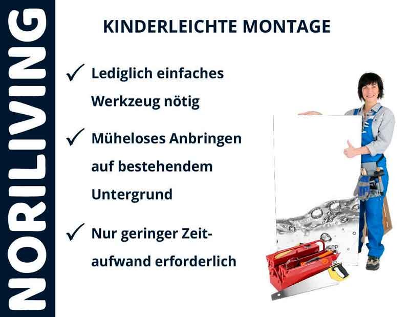 Person in Arbeitskleidung präsentiert ein einfach montierbares Produkt mit minimalem Werkzeug- und Zeitaufwand.