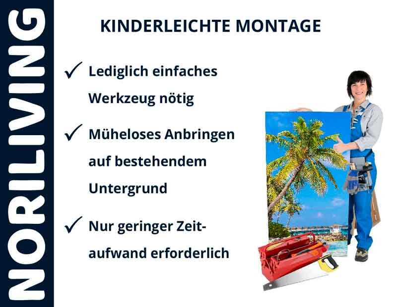 Person mit Werkzeug zeigt einfaches Montagesystem von NORILIVING, mühelos und zeitsparend.