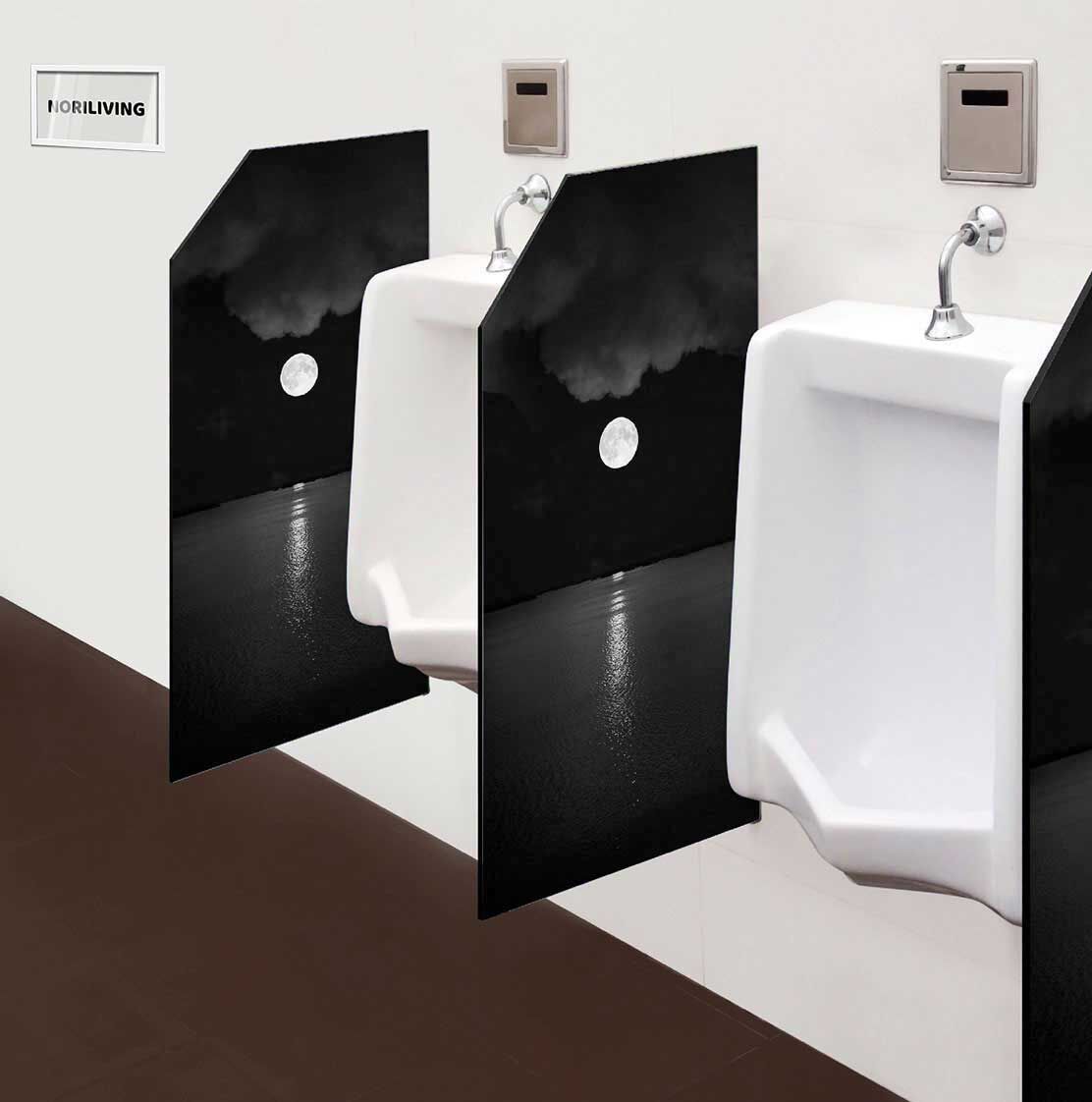 in der Toilette eingebaute Schamwand mit Motiv Vollmond in Wolken über dem Wasser 755 schwarz-weiß