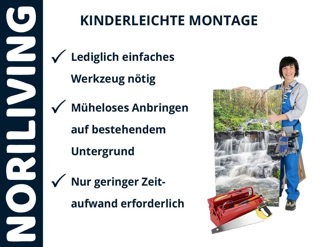 Aufzählung der Vorteile einer Badrückwand aus Aluverbund