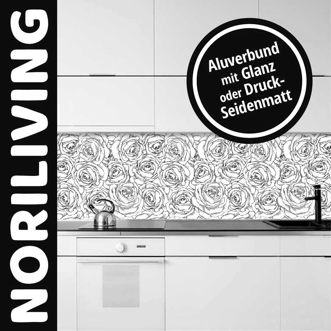 Küchenrückwand mit Rosendesign von Norliving, Aluverbund mit glanzvoller oder seidenmatter Oberfläche