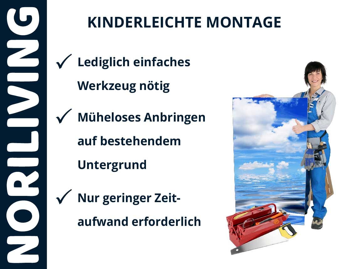 Aufzählung der Vorteile einer Badrückwand aus Aluverbund