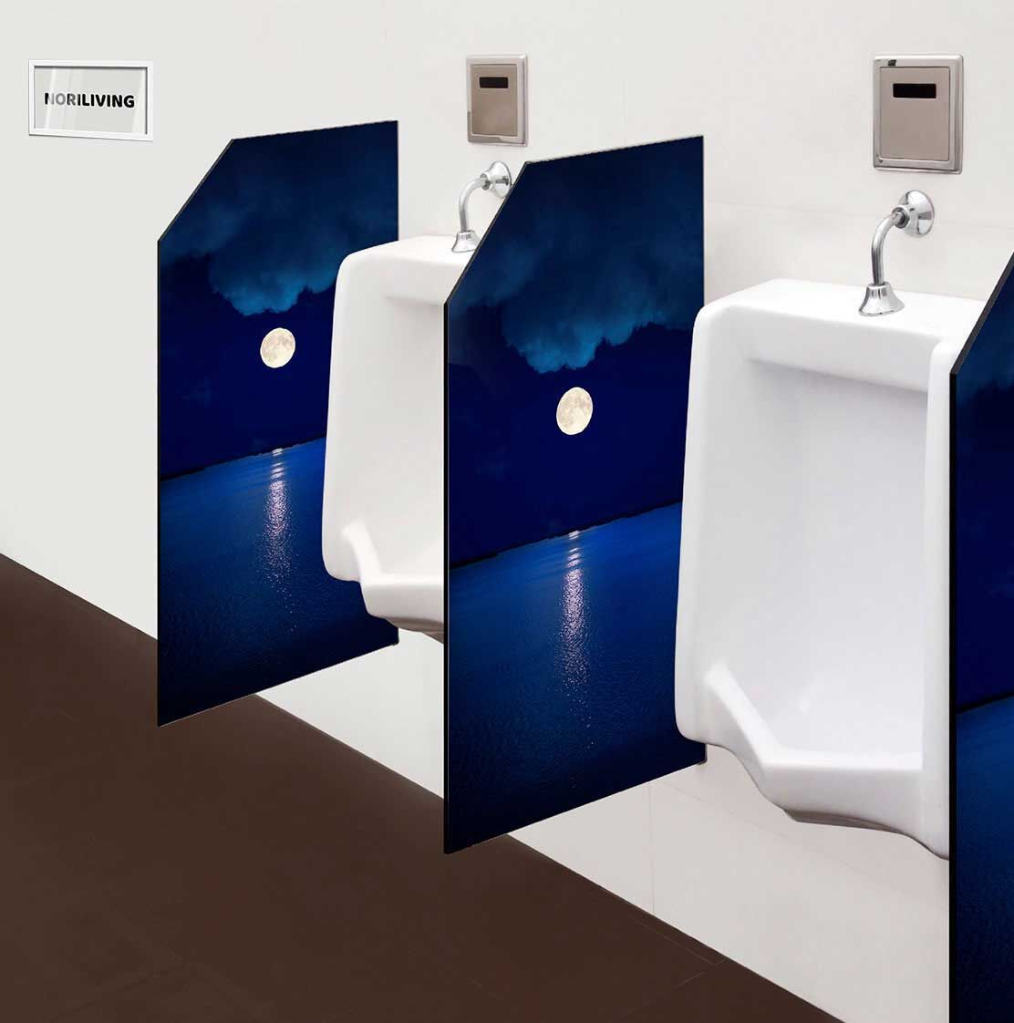 in der Toilette eingebaute Schamwand mit Motiv Vollmond in Wolken über dem Wasser 755