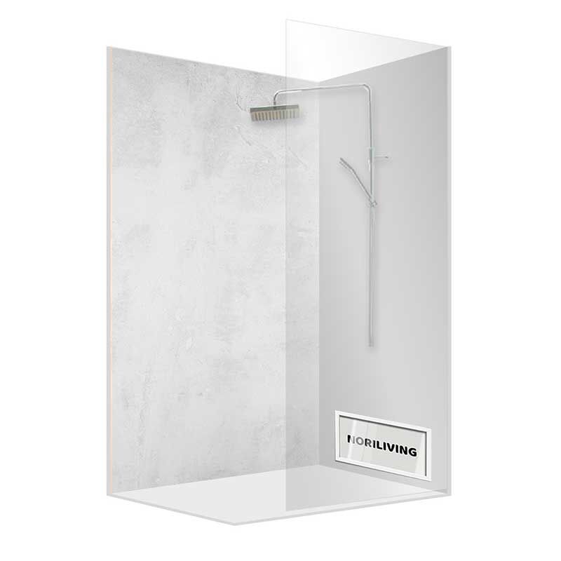Transparente Duschkabine mit elegantem Regenduschkopf in einem minimalistischen Design
