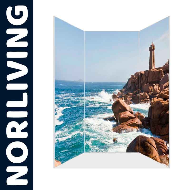 Raumteiler mit Meerblick und Leuchtturm, dekorativ für Wohnbereiche