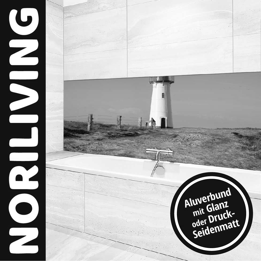 Ansicht des Badrückwand-Motivs Leuchtturm auf Sylt Nordsee 076 schwarz-weiß Unterkante