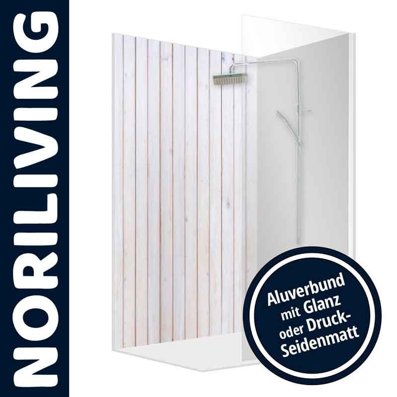 Duschwand von NORILIVING, Aluverbund wahlweise mit glanzender oder seidenmatter Oberfläche, modernes Design