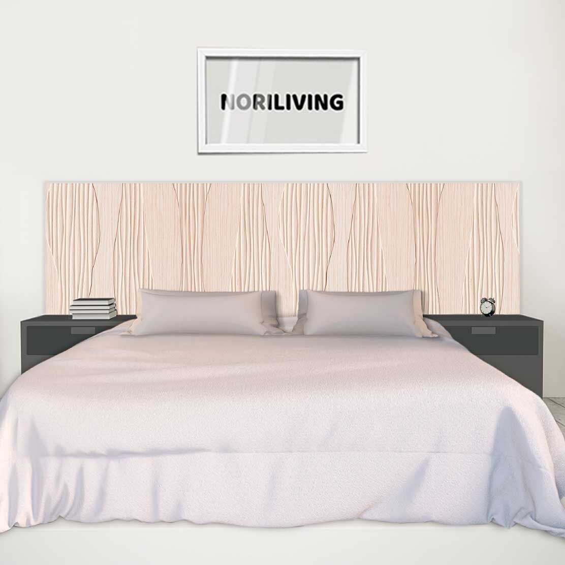 im Schlafzimmer eingebaute Bettrückwand mit Motiv Holz mit Struktur beige 576