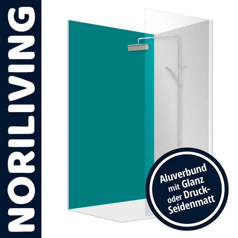 Duschwand von NORILIVING, erhältlich in Alu-Verbund mit glänzender oder seidenmatter Oberfläche