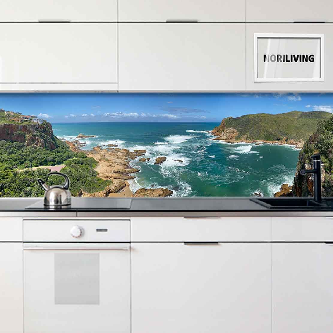 in der Küche eingebaute Küchenrückwand mit Motiv Panoramablick auf Knysna Heads mit Meeresblick 323