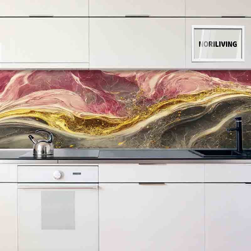 in der Küche eingebaute Küchenrückwand Profiline mit Motiv Marmor grau-rosé-purpur mit goldfarbigen Einschlüssen 080