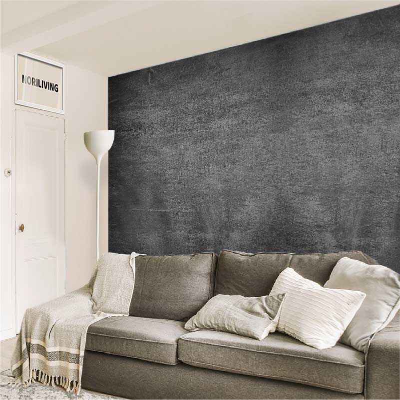 im Wohnzimmer eingebaute Wohnzimmerrückwand mit Motiv Beton Stein Rohputz 425 schwarz-weiß