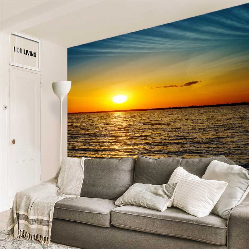 im Wohnzimmer eingebaute Wohnzimmerrückwand mit Motiv Sonnenuntergang 251