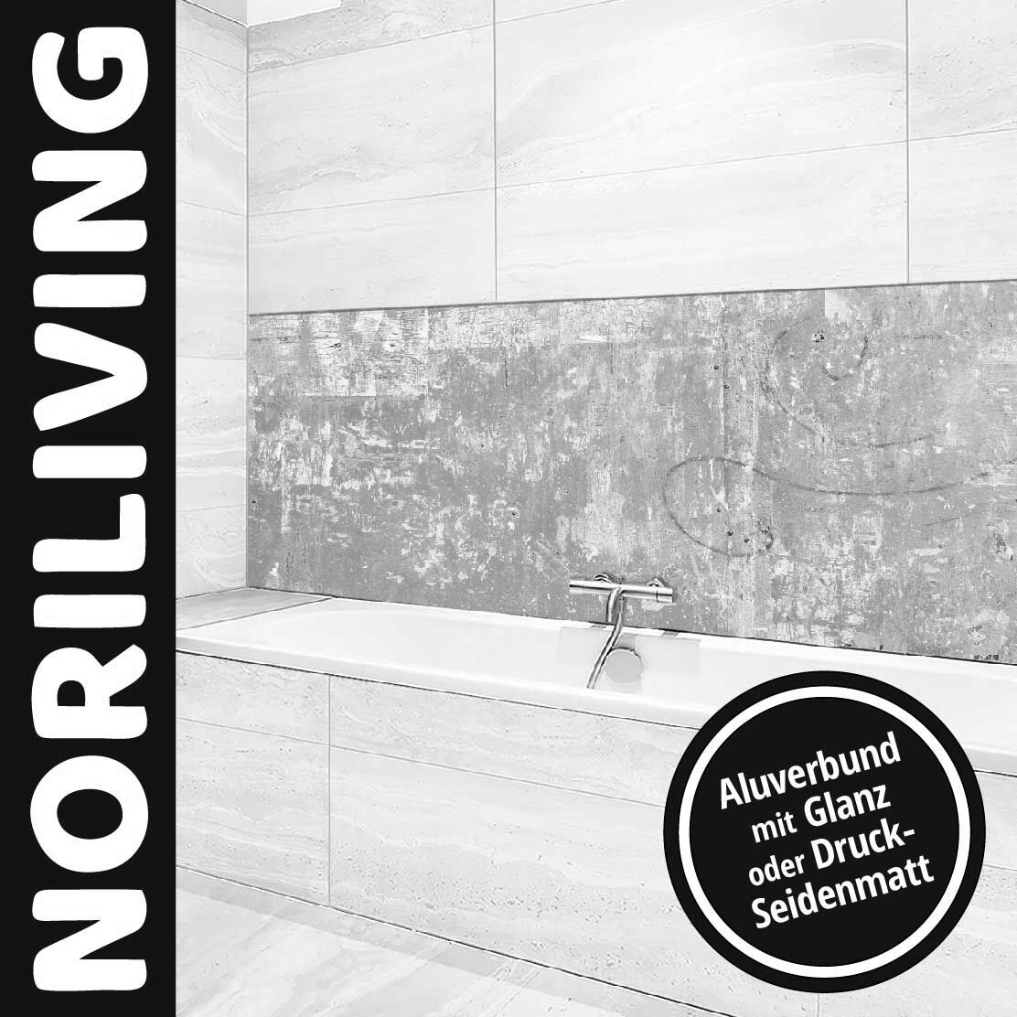 Ansicht des Badrückwand-Motivs Grunge graue Metallwand 436 schwarz-weiß Unterkante