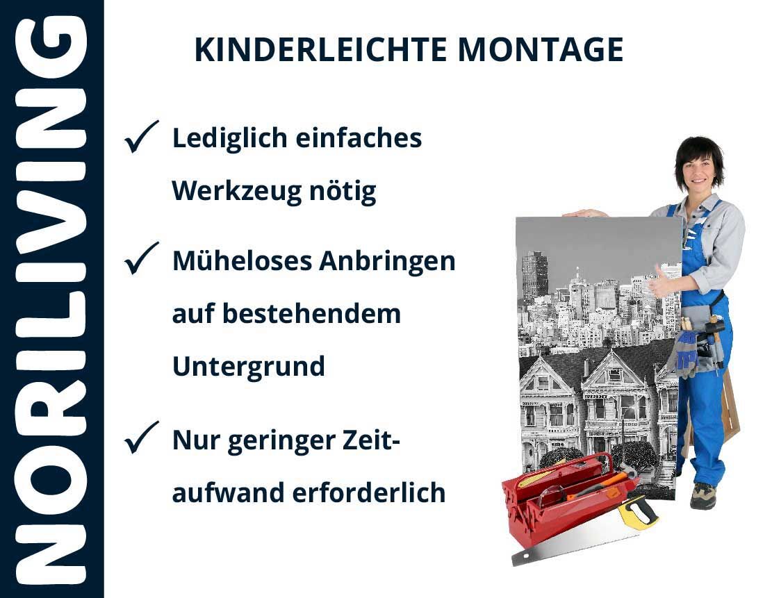Frau zeigt die einfache Montage von Noriliving-Produkten mit minimalem Werkzeugaufwand