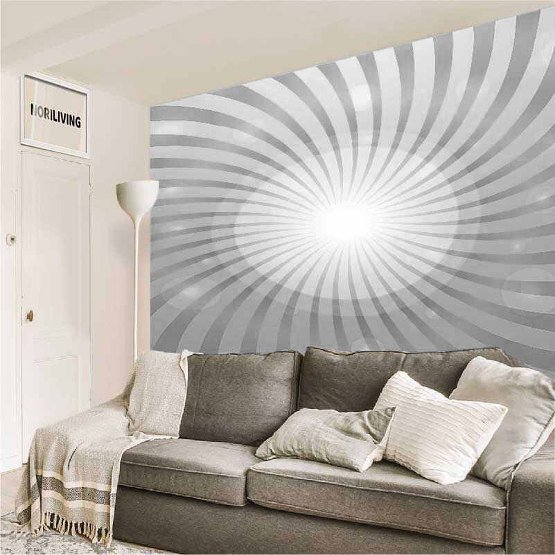 im Wohnzimmer eingebaute Wohnzimmerrückwand mit Motiv Kreis- und Wellenmuster 303 schwarz-weiß