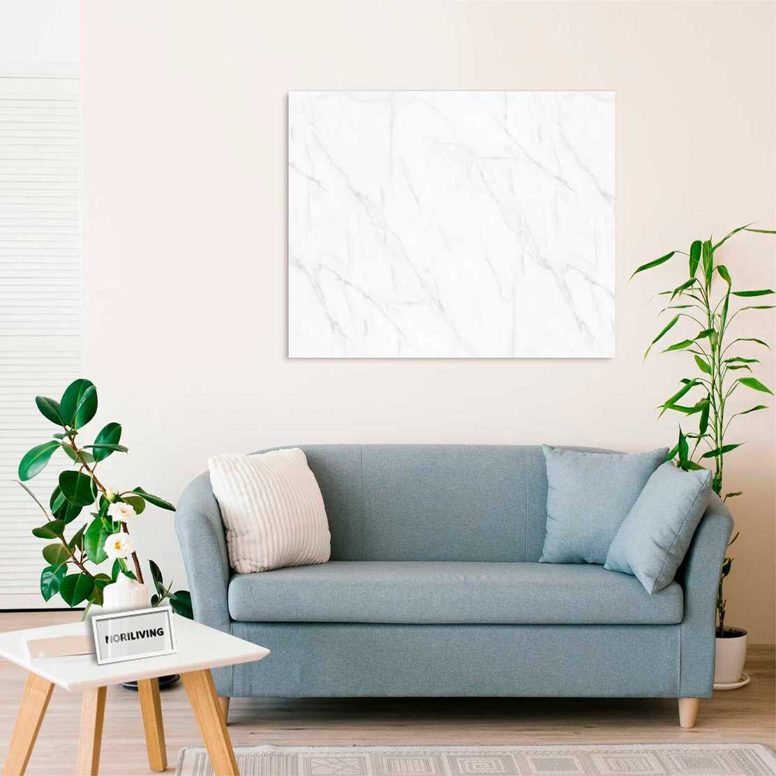 Wandbild über dem Sofa mit Motiv Marmorstruktur weiß 275