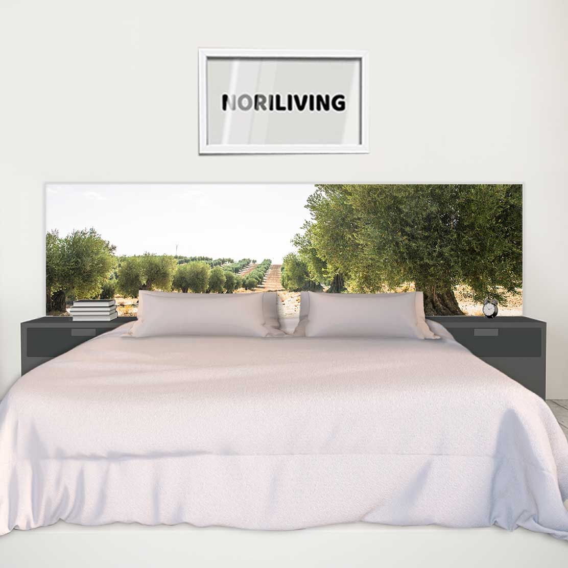 im Schlafzimmer eingebaute Bettrückwand mit Motiv Olivenbäume in Reihe 731