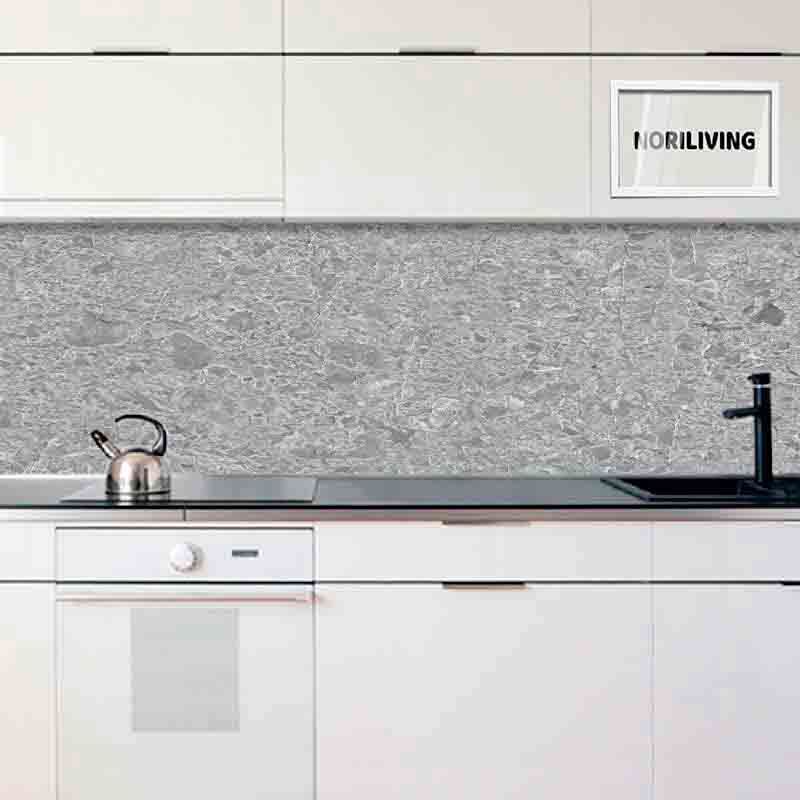 in der Küche eingebaute Küchenrückwand Profiline mit Motiv Marmorstruktur altrosa 049 schwarz-weiß