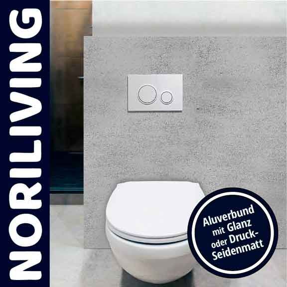 WC-Anlage mit glänzender oder seidenmatter Aluverbundplatte, mit zwei Spülknöpfen, von Noriliving