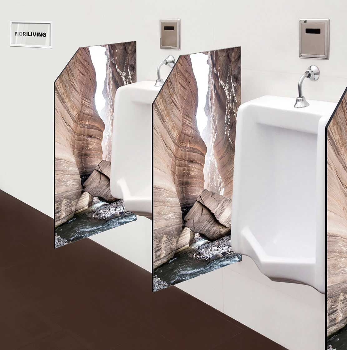 in der Toilette eingebaute Schamwand mit Motiv Wadi Hasa-Bach in Jordanien 257