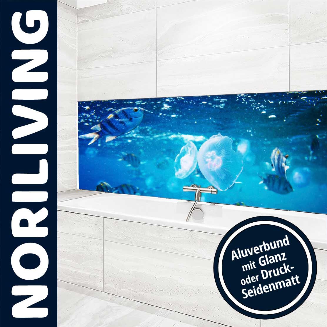 Ansicht des Badrückwand-Motivs Unterwasserwelt 150 Oberkante