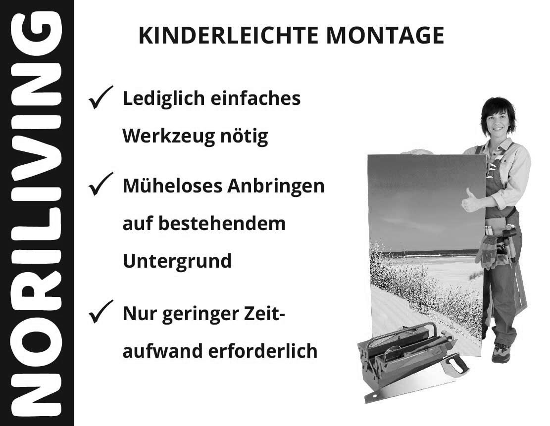 NORILIVING-Produkt mit einfacher Montageanleitung, minimalem Werkzeugbedarf, mühelosem Anbringen und geringem Zeitaufwand