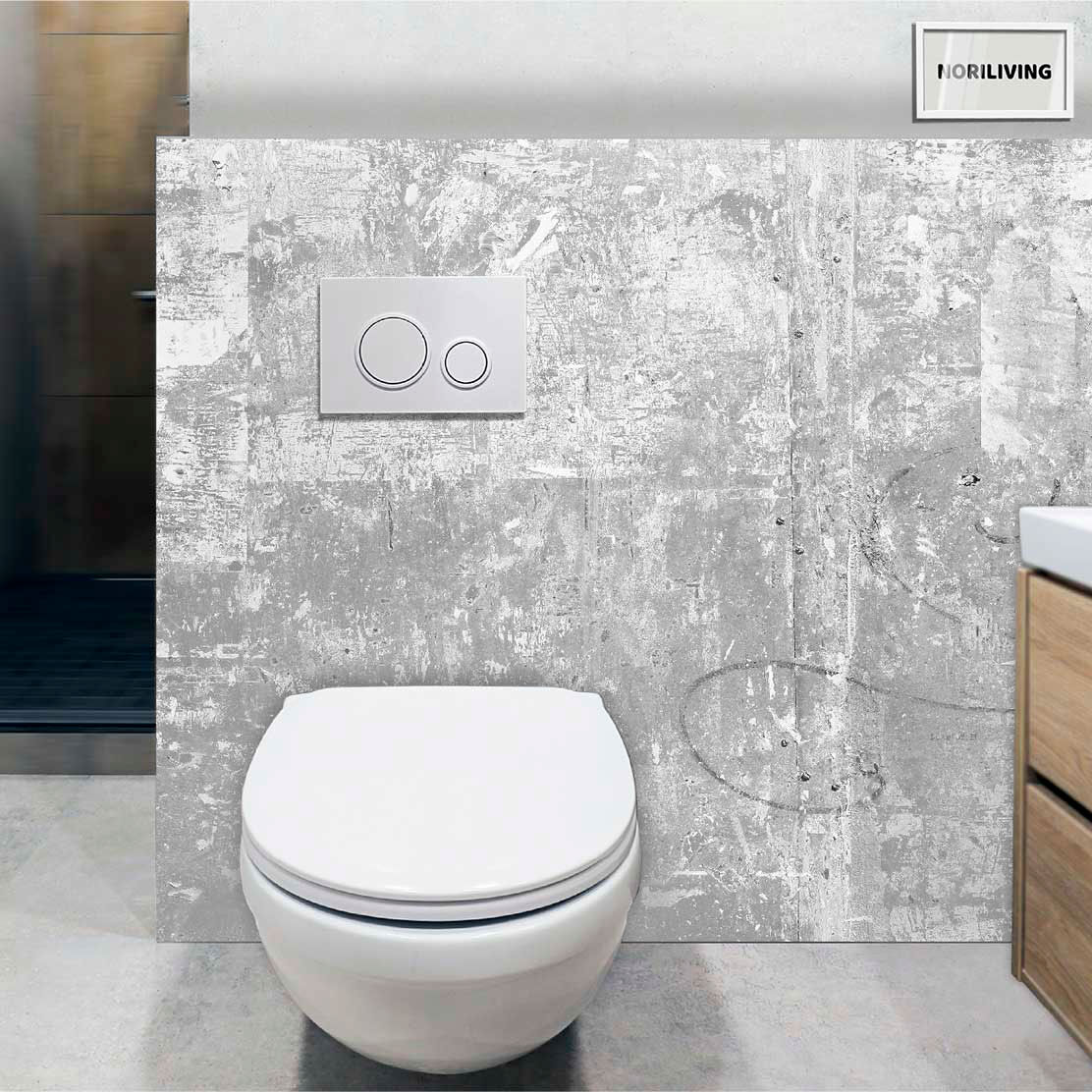 im WC eingebaute Toilettenrückwand mit Motiv Grunge graue Metallwand 436 schwarz-weiß