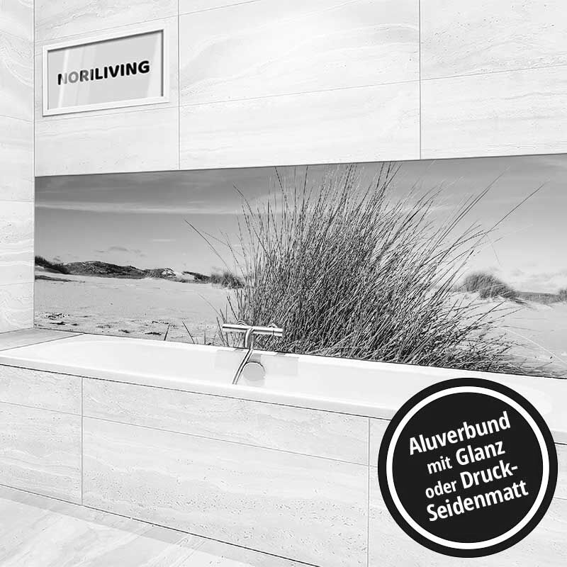 Ansicht des Badrückwand-Motivs Dünengras am Strand 159 schwarz-weiß Höhe zentriert