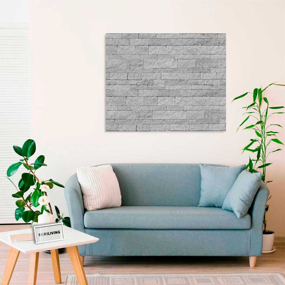 Wandbild über dem Sofa mit Motiv Steinwand beige - blau 430 schwarz-weiß