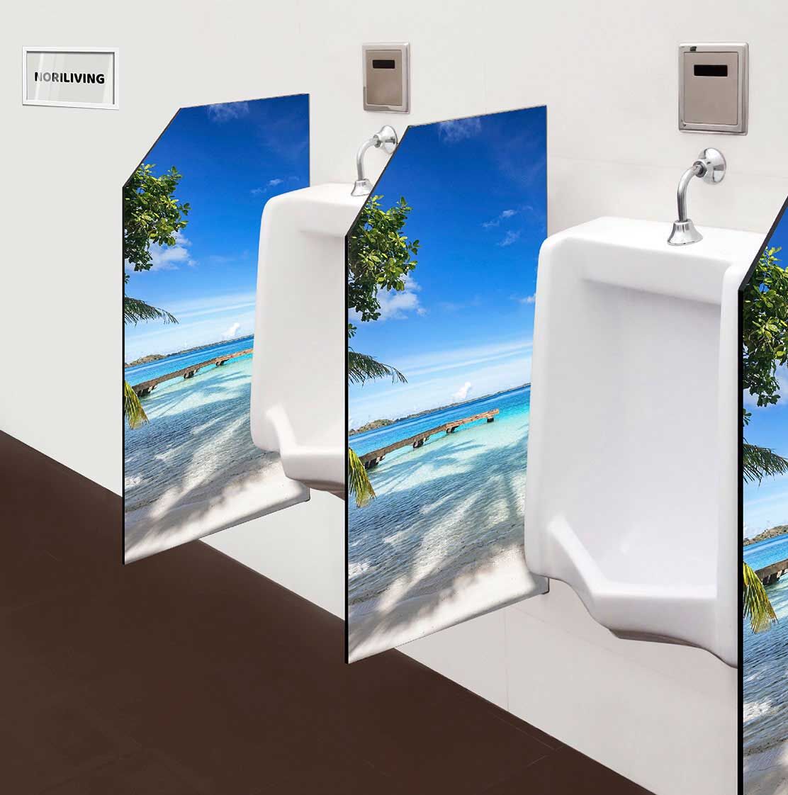 in der Toilette eingebaute Schamwand mit Motiv Strand von Bora Bora mit Steg ins Meer 008